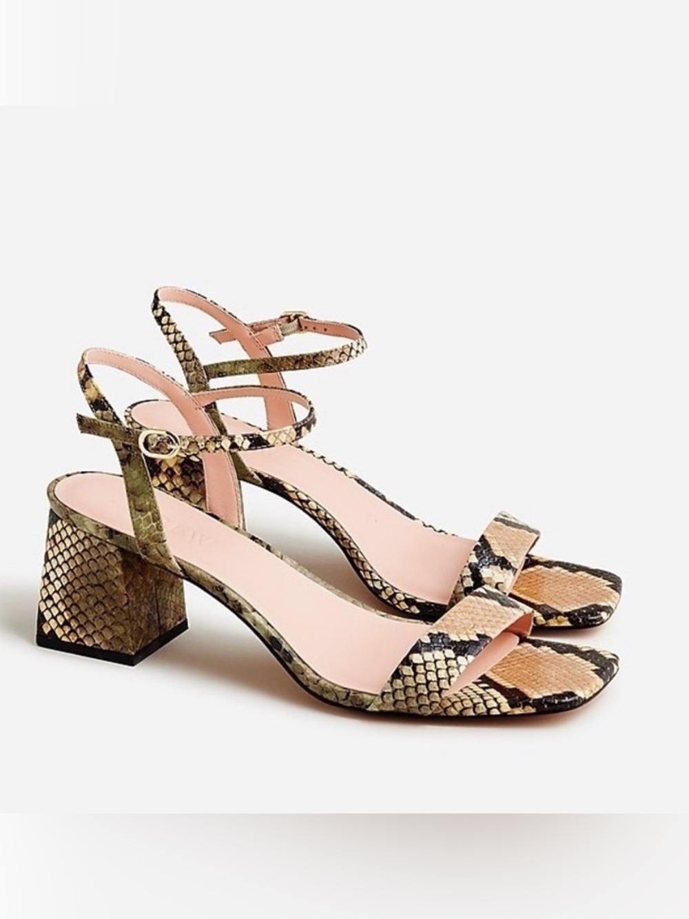 J Crew Layne Ankle Strap Heel in Snake Embossed Leather